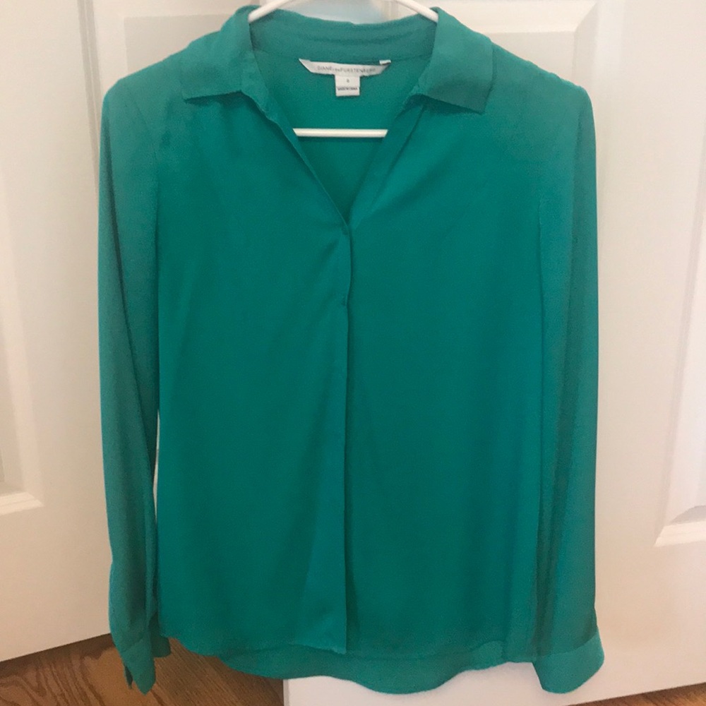 Diane Von Furstenberg green silk blouse
